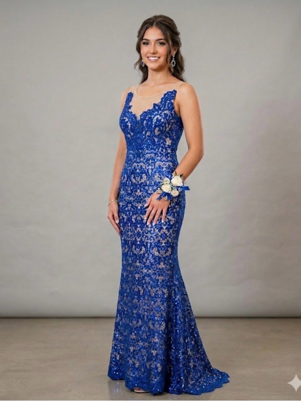 Royal Blue Lace Mermaid Prom Dress